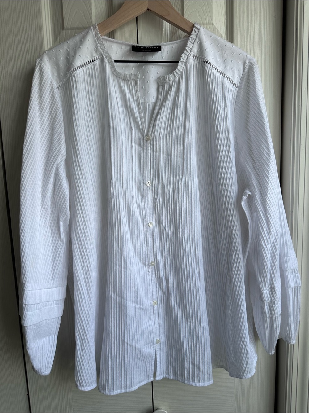 Lane Bryant White Dotted Swiss Button Front Top